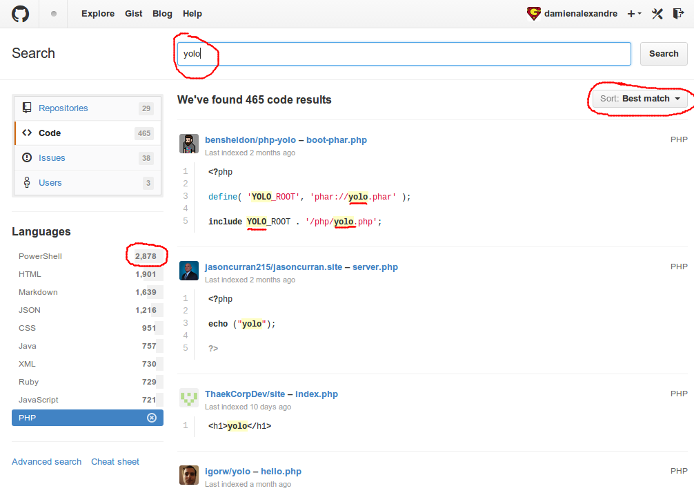 Github search